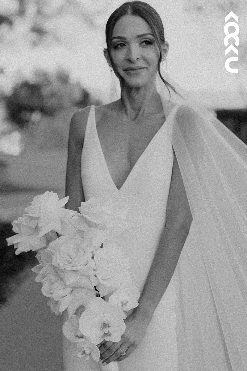 K1610 - Low V-Neck Spaghetti Straps Sleeveless Satin Sheath Long Wedding Dress
