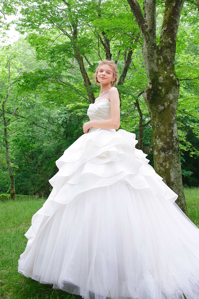 K1743 - Sweetheart Strapless Sleeveless Ruched Tulle Long Ball Wedding Dress