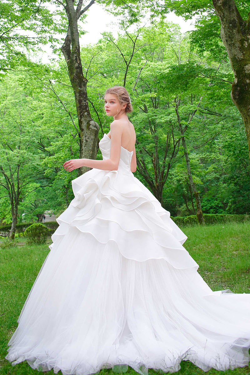 K1743 - Sweetheart Strapless Sleeveless Ruched Tulle Long Ball Wedding Dress