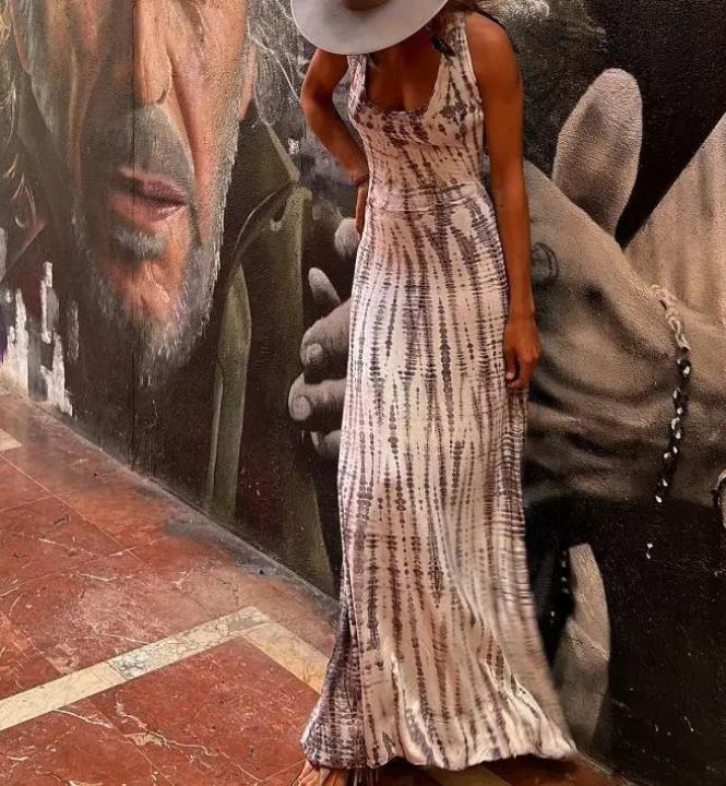 Sleeveless Scoop Neck Tank Strap Bodycon Column Maxi Summer Dress
