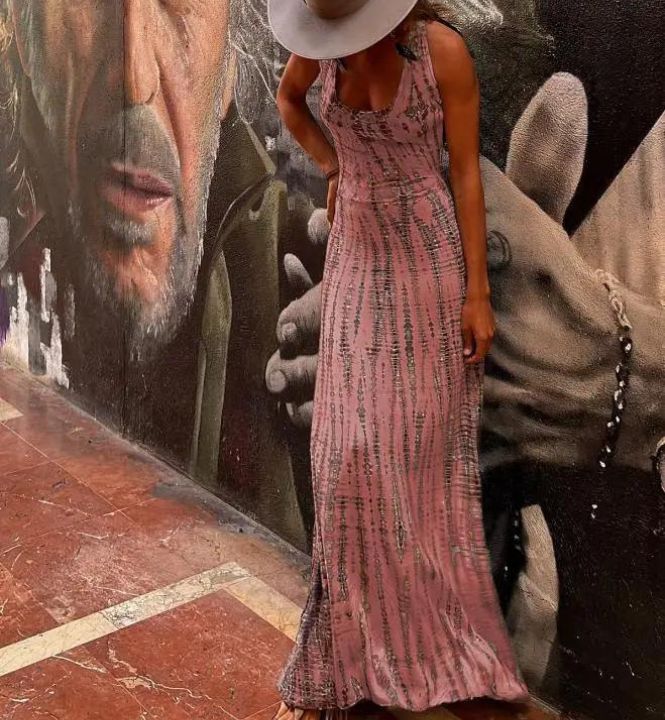 Sleeveless Scoop Neck Tank Strap Bodycon Column Maxi Summer Dress