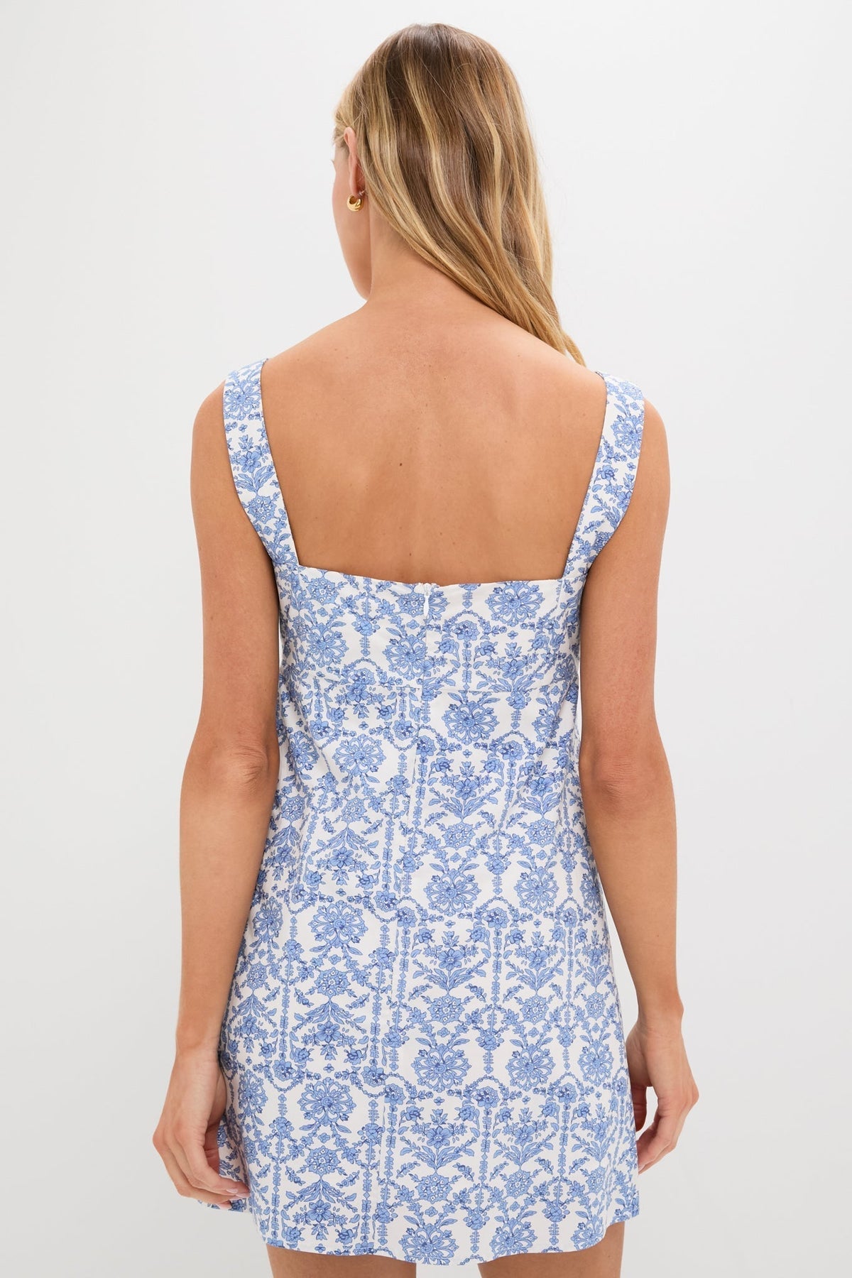 Tile Print Square Neck Wide Strap A-Line Mini Dress 4