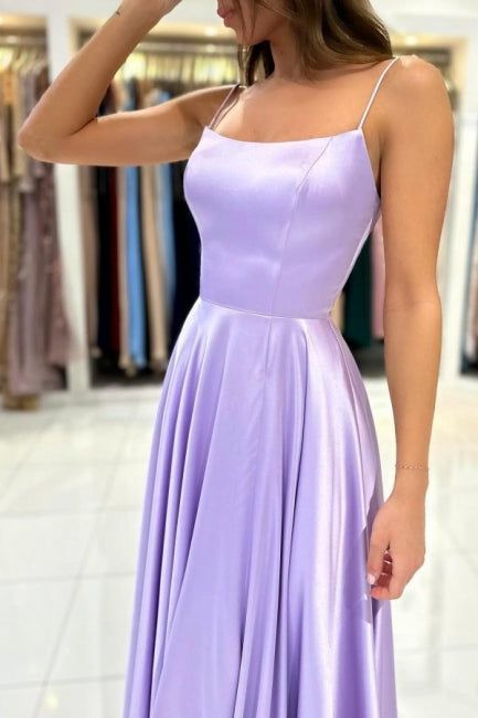 Simple Long Lilac A-line Sleeveless Prom Dress cc963