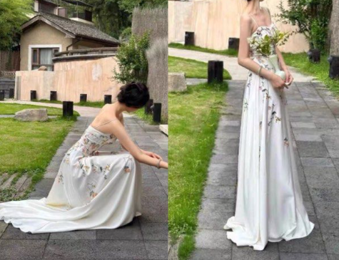 Spaghetti Straps White Satin Long Prom Dress,Elegant Evening Dress Wedding Dress With Appliques cc1543