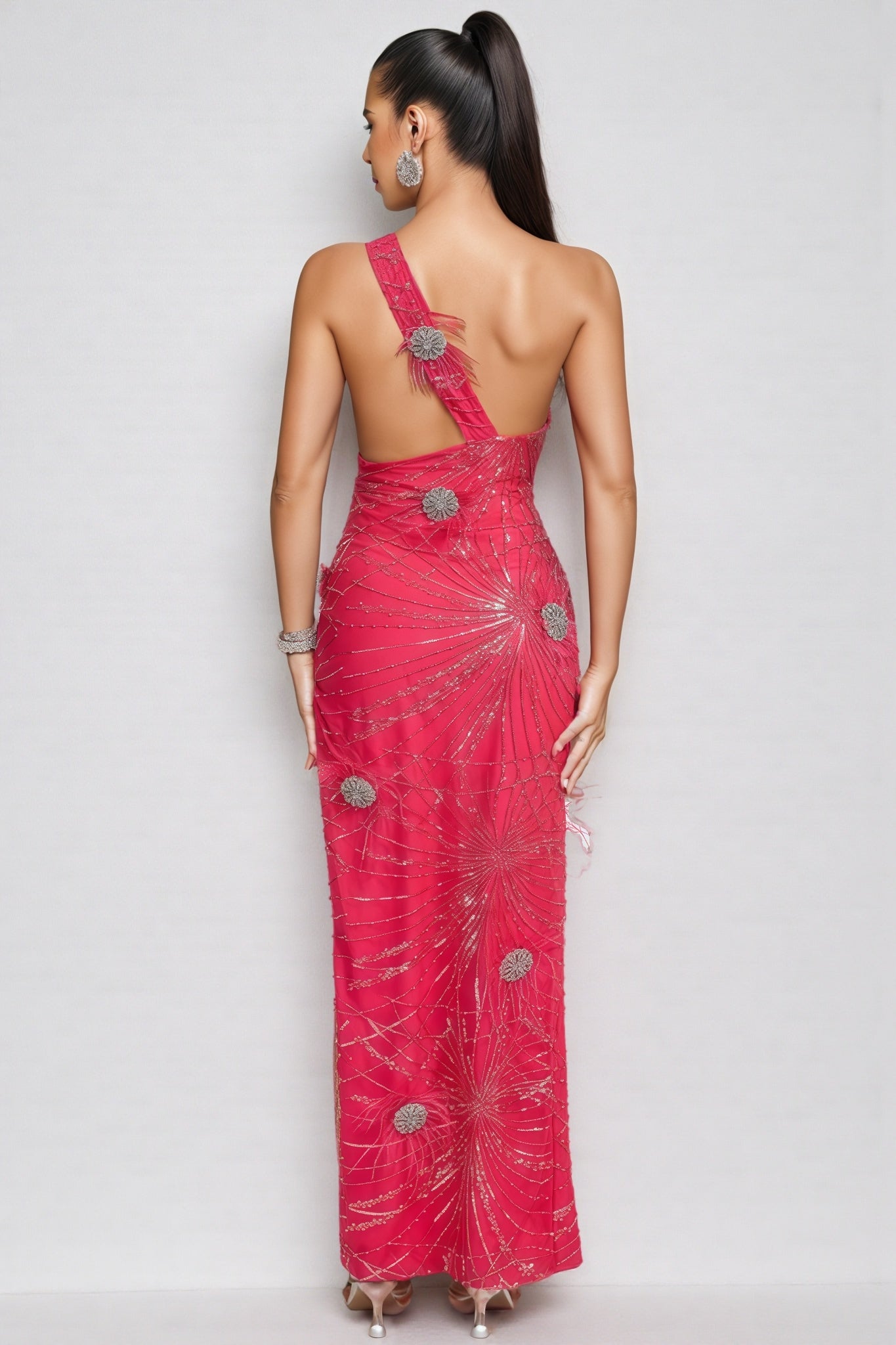 Simeon Pink Sequin High Split Maxi Dress - View 4