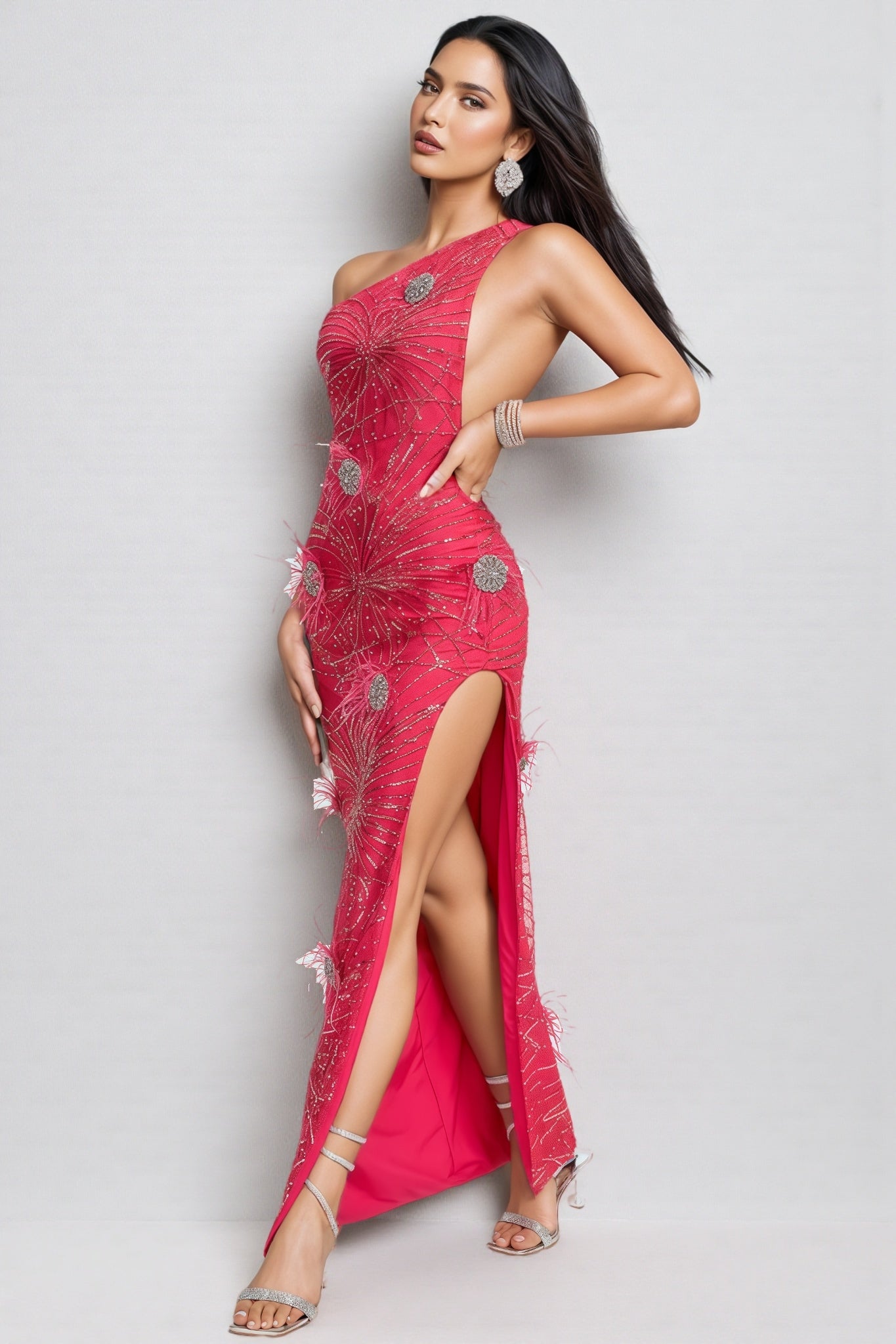 Simeon Pink Sequin High Split Maxi Dress - View 2