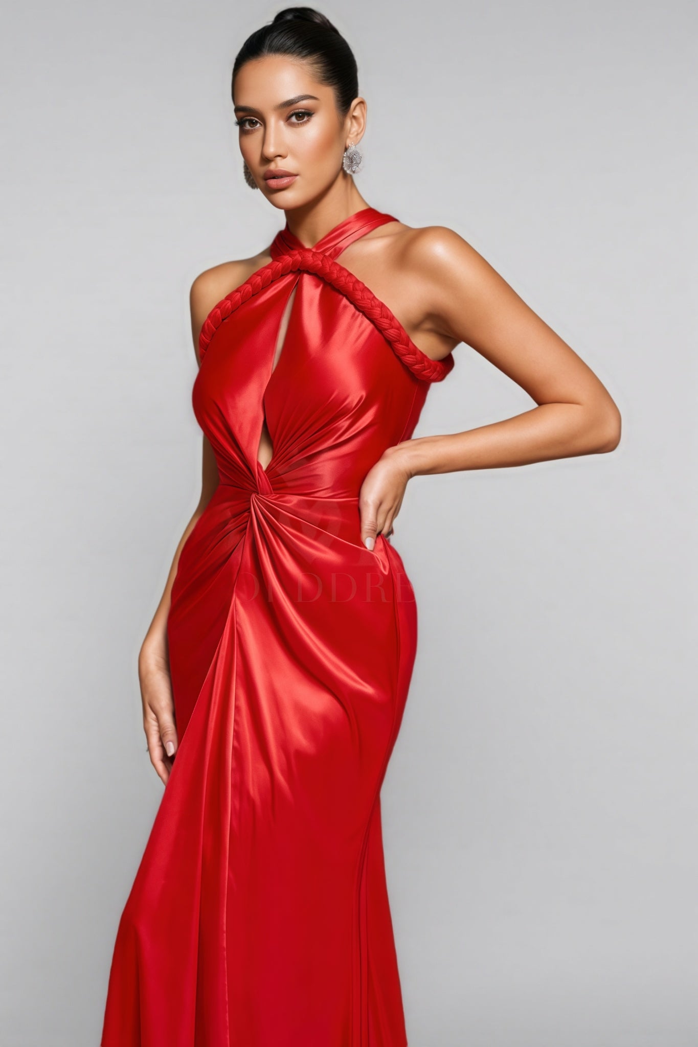Maris Backless Satin Woven Draped Maxi Dress - View 3