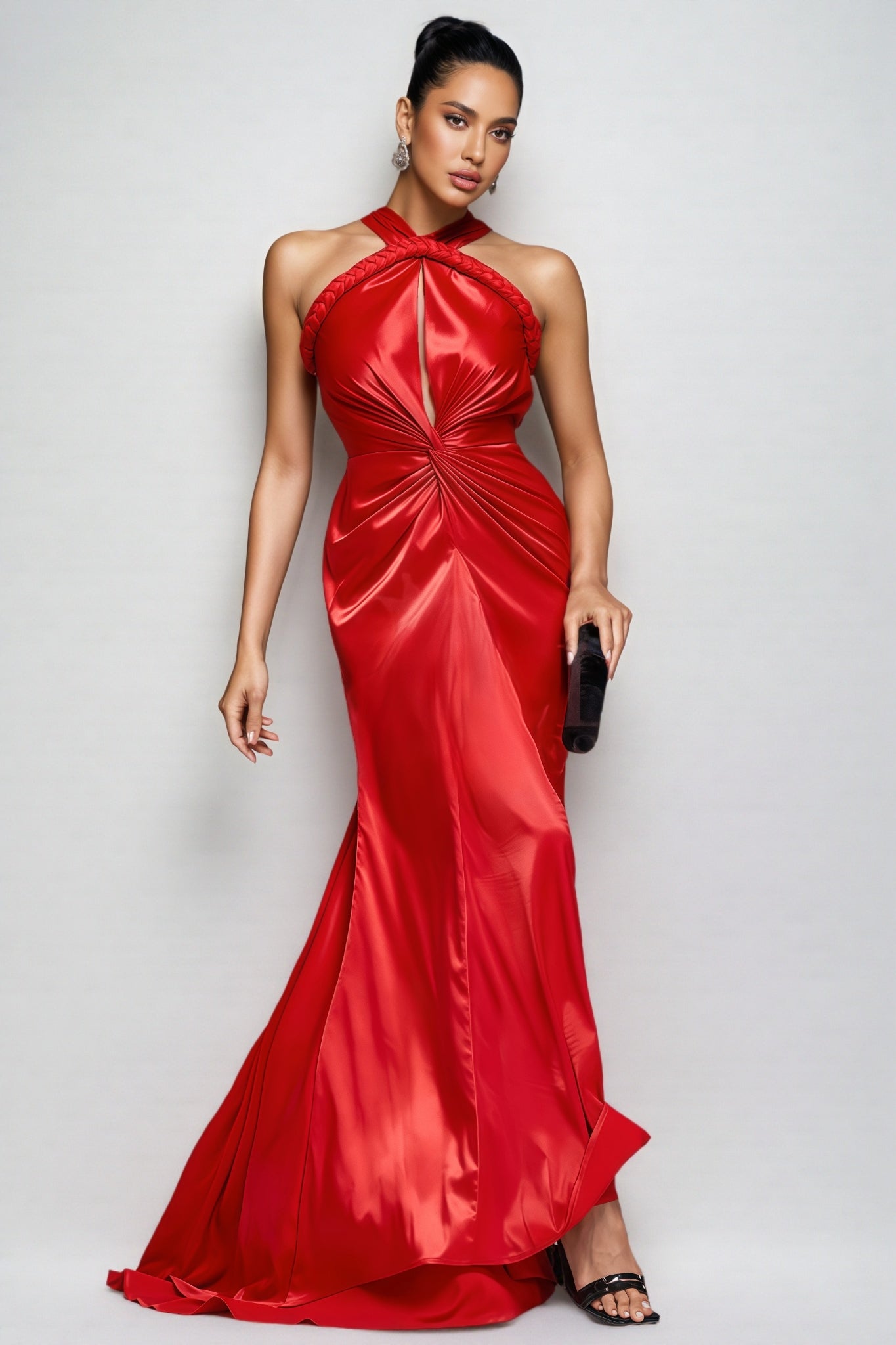 Maris Backless Satin Woven Draped Maxi Dress - View 4