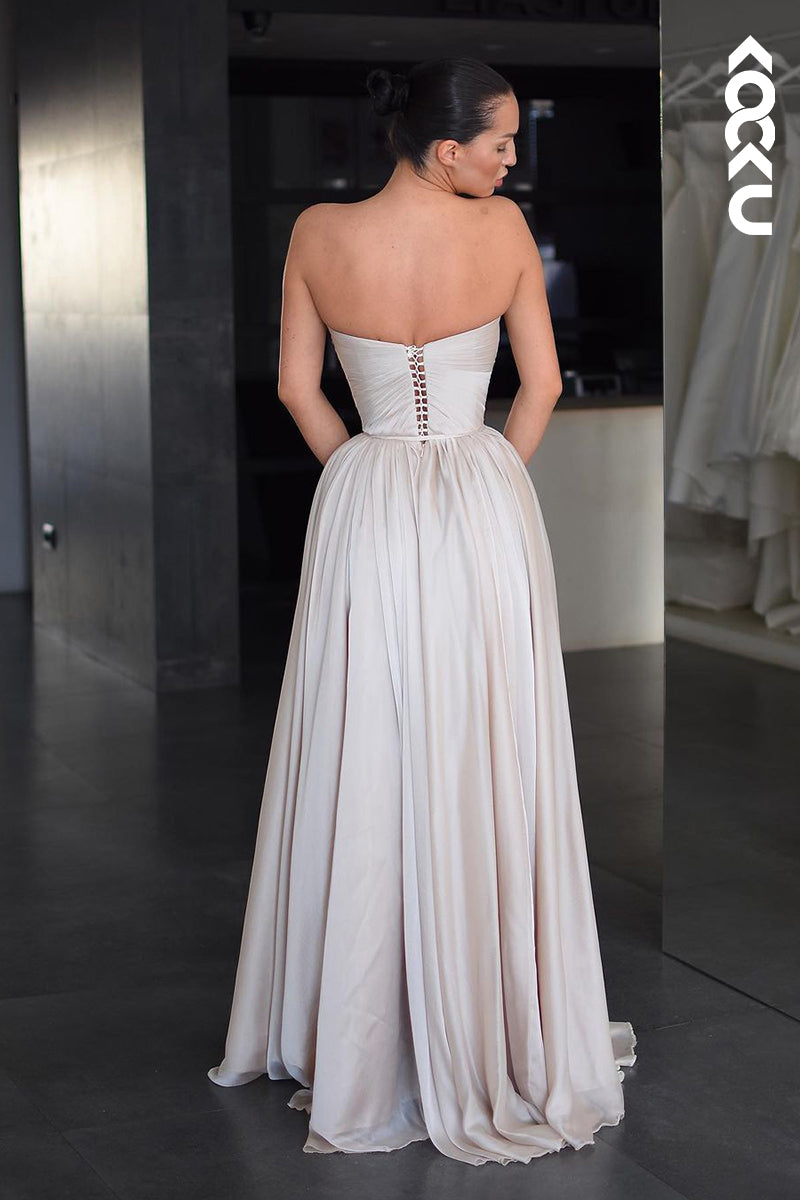 L2540 - Chic & Modern A-Line V-Neck Draped Formal Evening Party Prom Dress