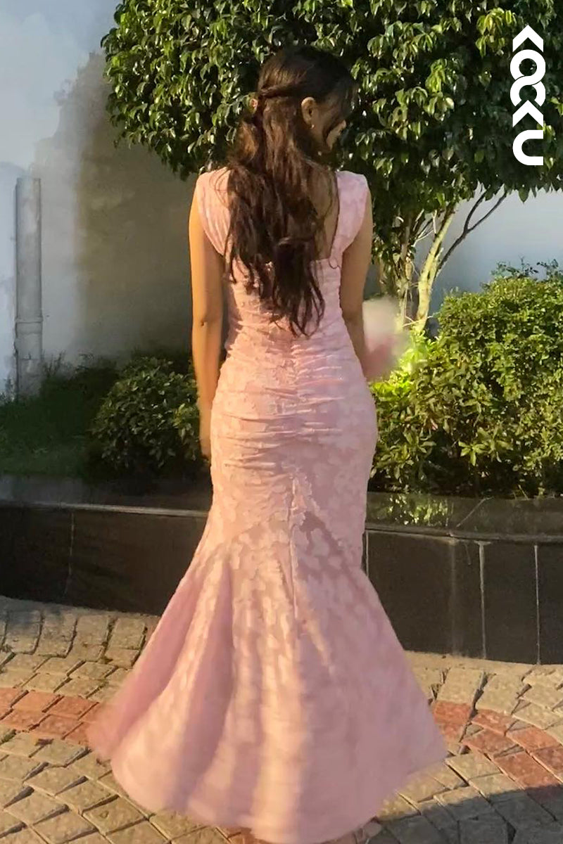 L3044 - Chic & Modern Trumpet/Mermaid Sleeveless Applique Square Evening Party Prom Dress