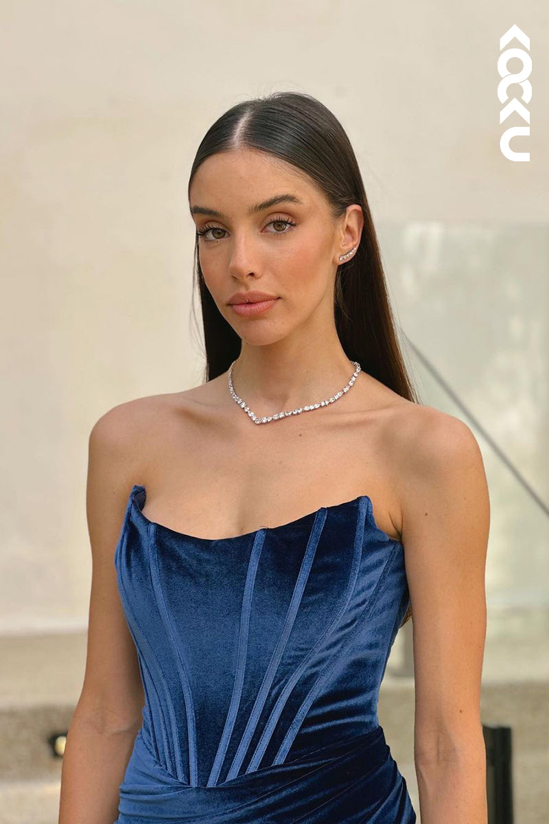 L2359 - Classic & Timeless Off-Shoudler Sleevelesss Ruched Side Slit Party Prom Dress