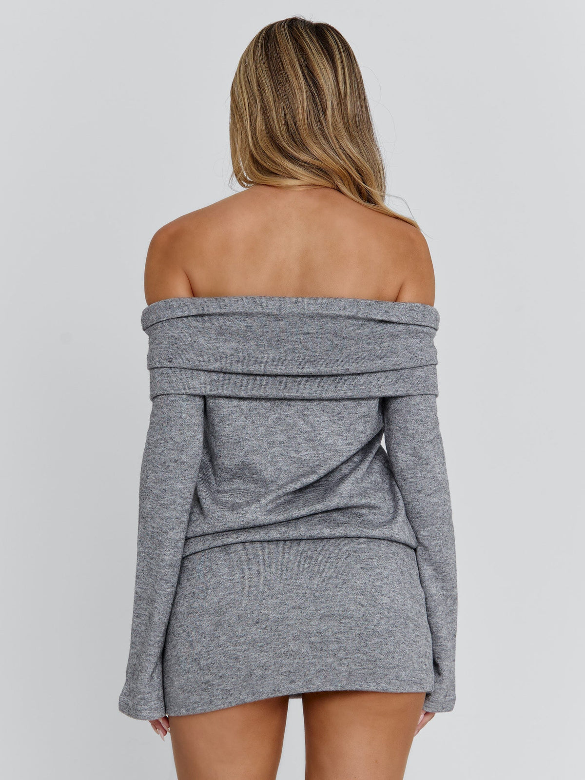Knit Fold Over Off Shoulder Long Sleeve Mini Dress 6