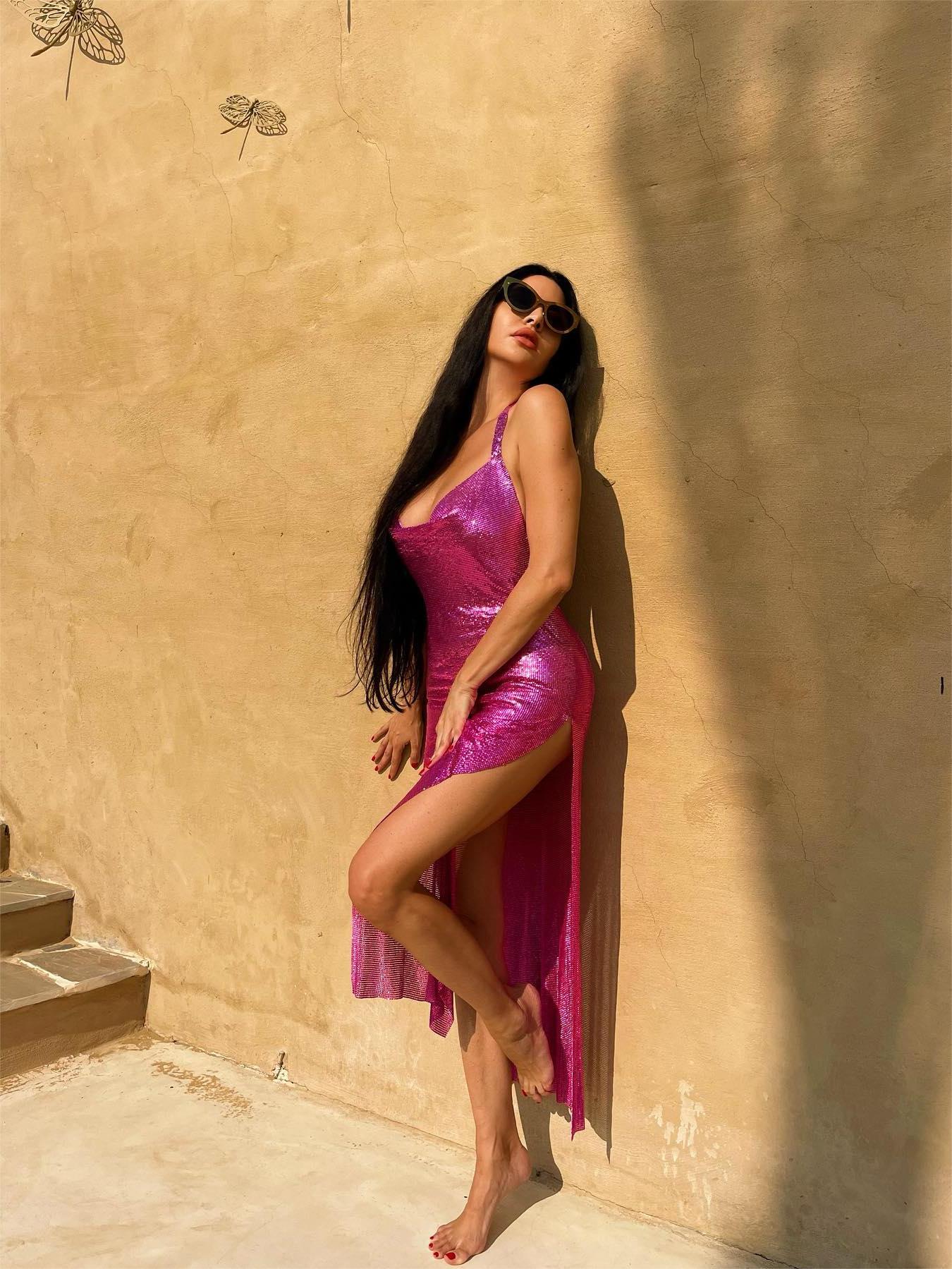 Kalani Metal Mesh Maxi Dress In Hot Pink - View 2