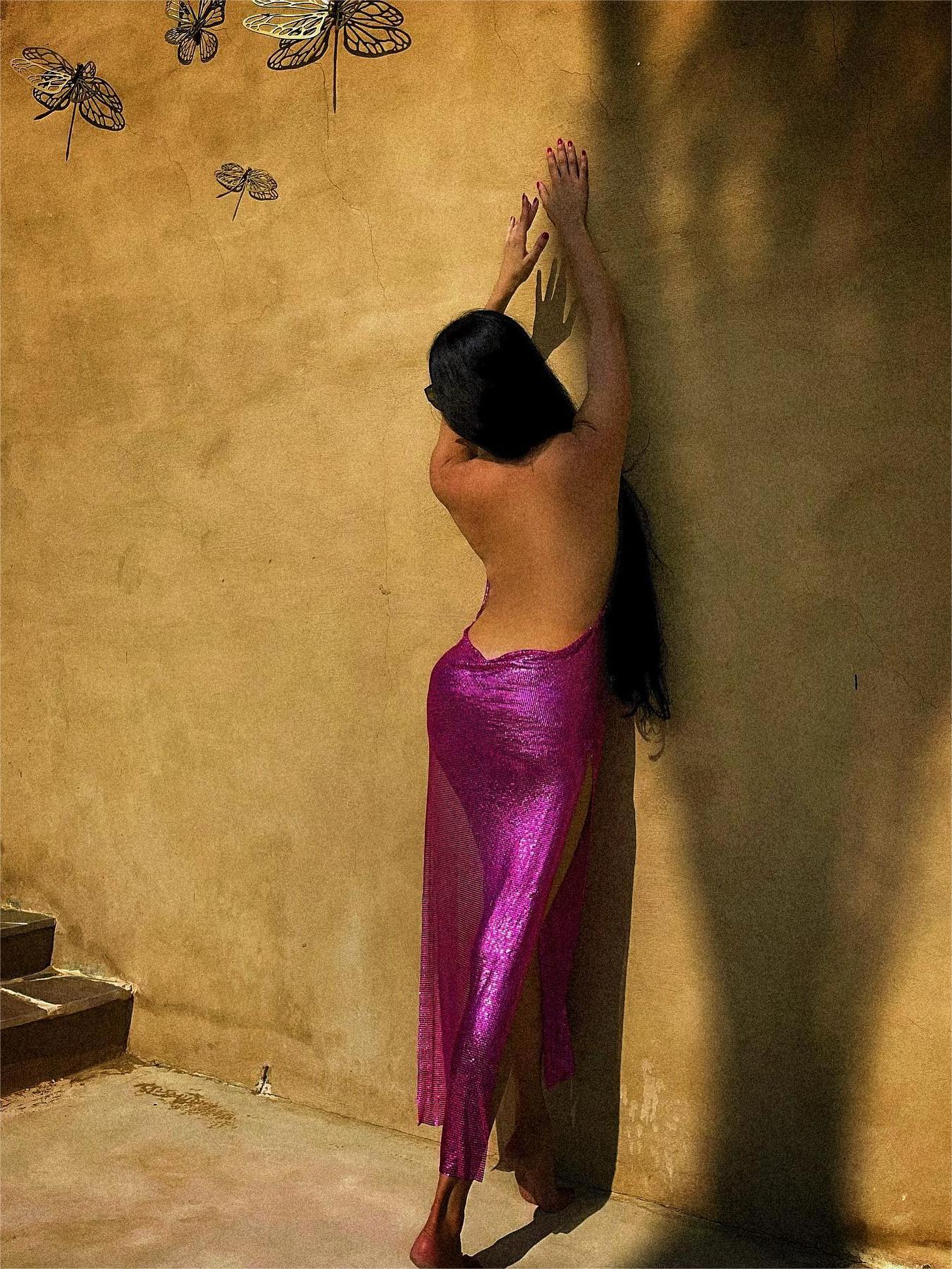 Kalani Metal Mesh Maxi Dress In Hot Pink - View 3