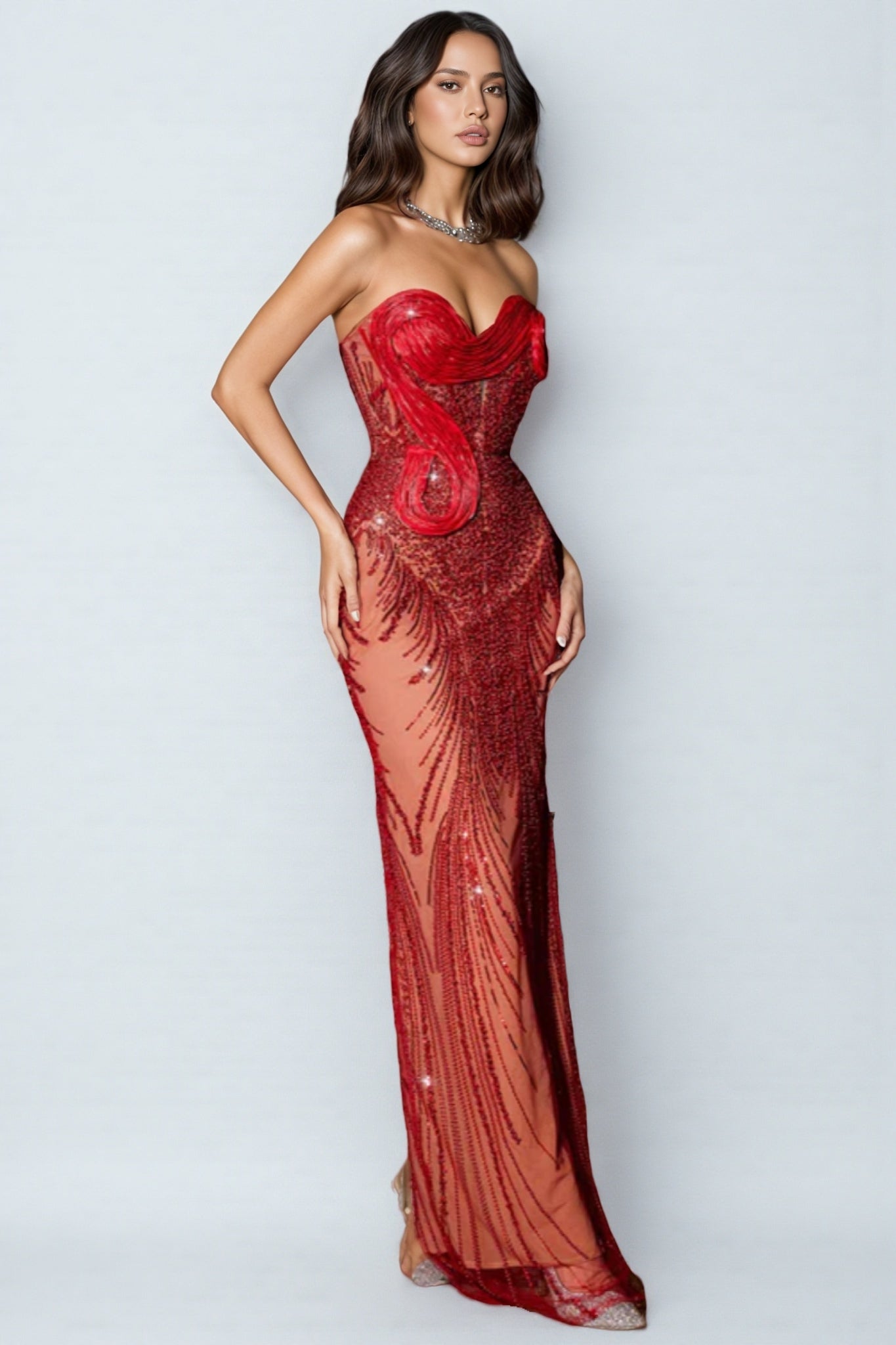 Donoma Strapless Sequin Mesh Maxi Dress - View 3