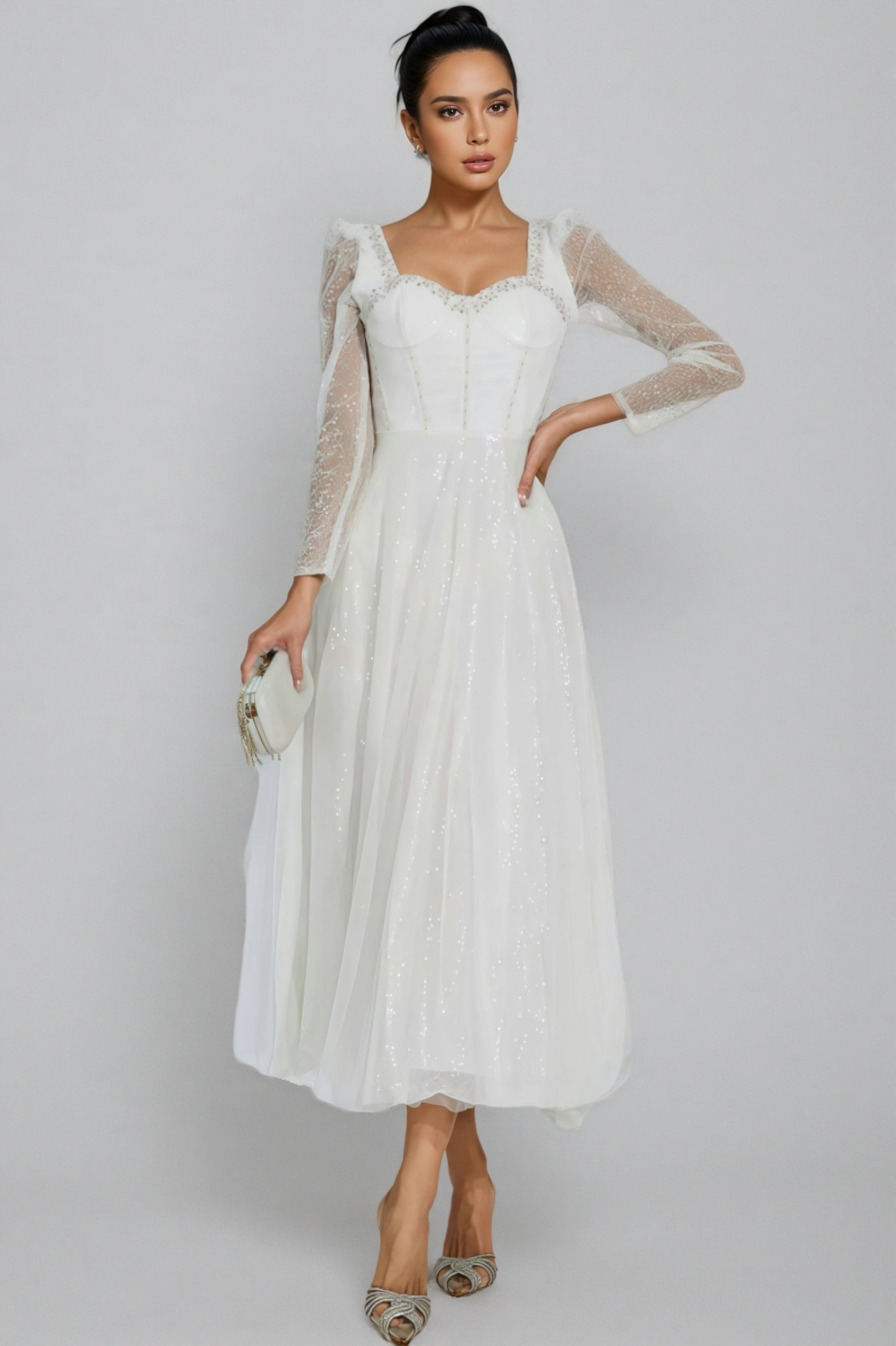 Junond White Mesh Midi Dress - View 6