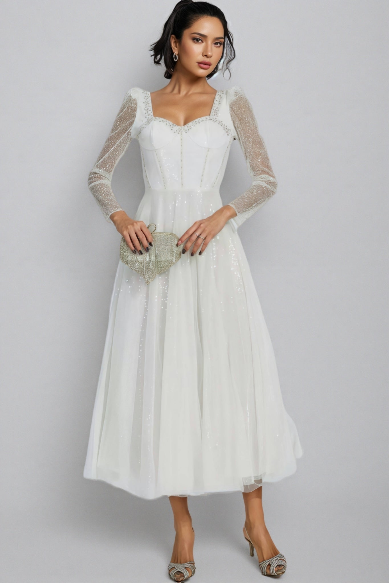 Junond White Mesh Midi Dress - View 5