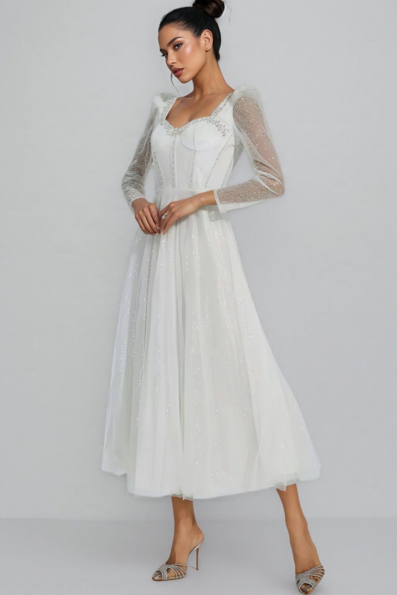 Junond White Mesh Midi Dress - View 4