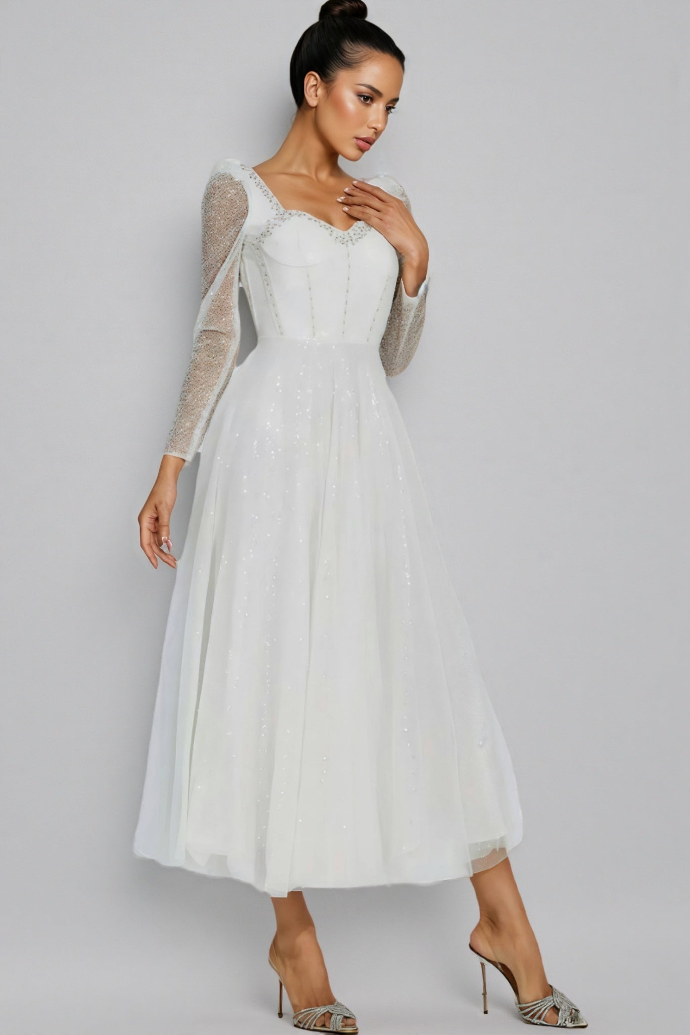 Junond White Mesh Midi Dress - View 2