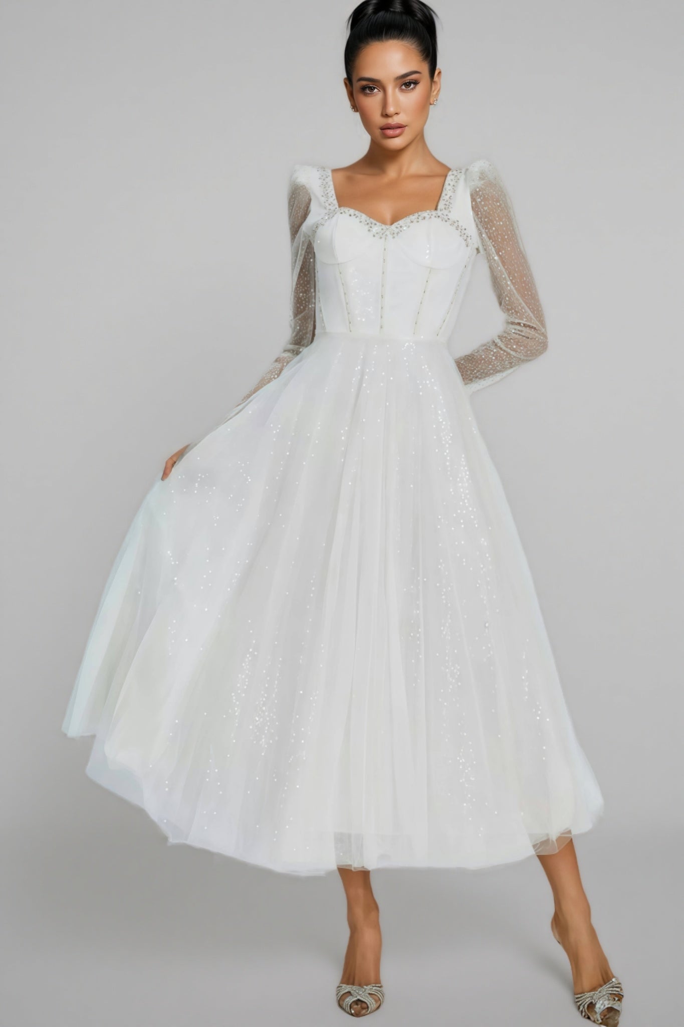 Junond White Mesh Midi Dress - View 3