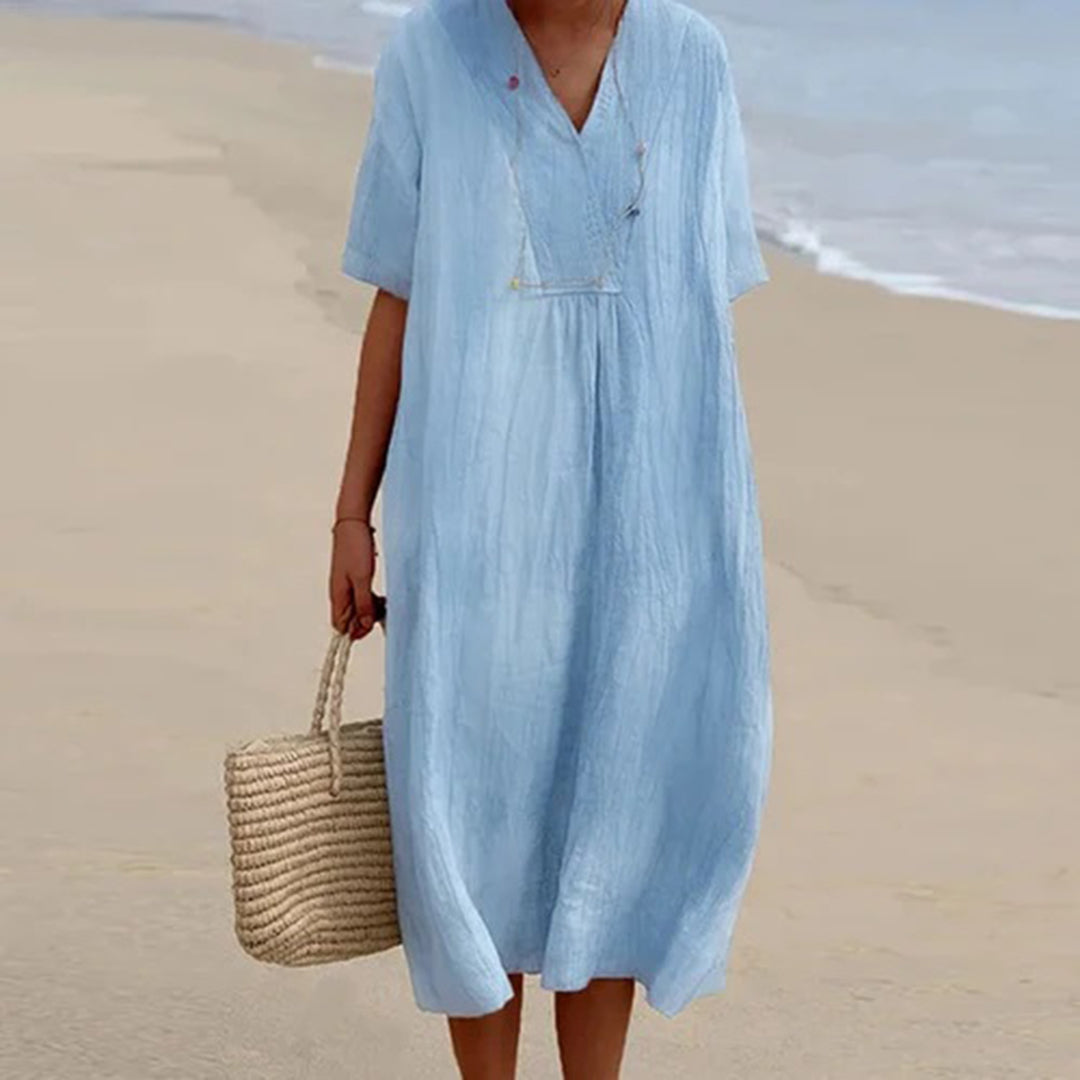 V-Neck Short Sleeve Shift Midi Dress 7