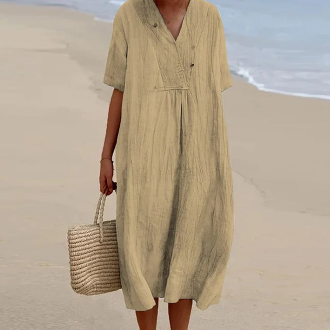V-Neck Short Sleeve Shift Midi Dress 9