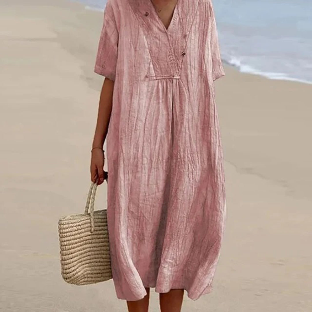 V-Neck Short Sleeve Shift Midi Dress 11