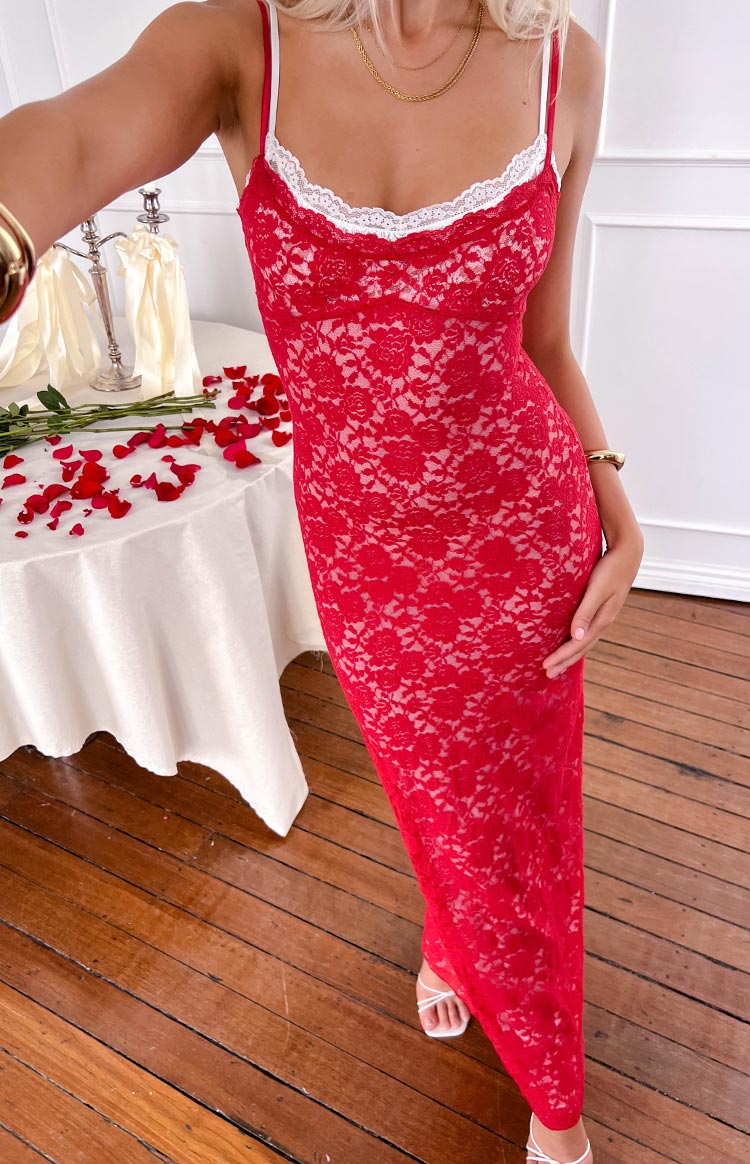 Floral Lace Scalloped Trim Scoop Neck Spaghetti Strap Bodycon Maxi Dress 13