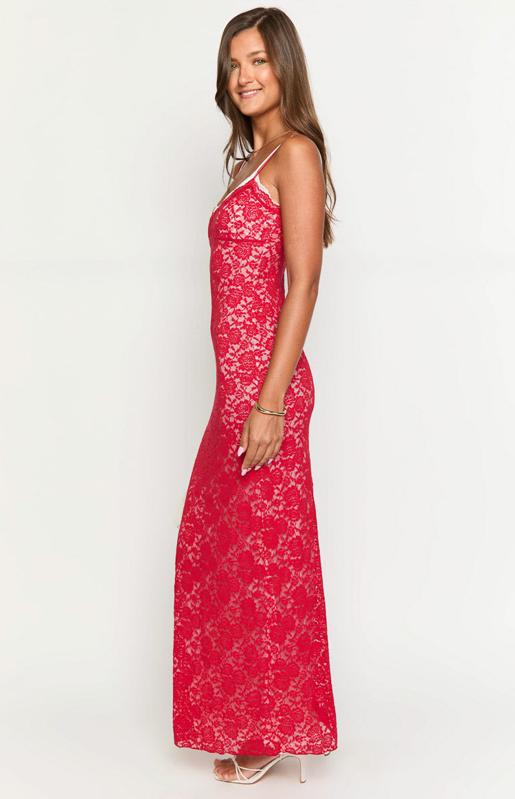 Floral Lace Scalloped Trim Scoop Neck Spaghetti Strap Bodycon Maxi Dress 4