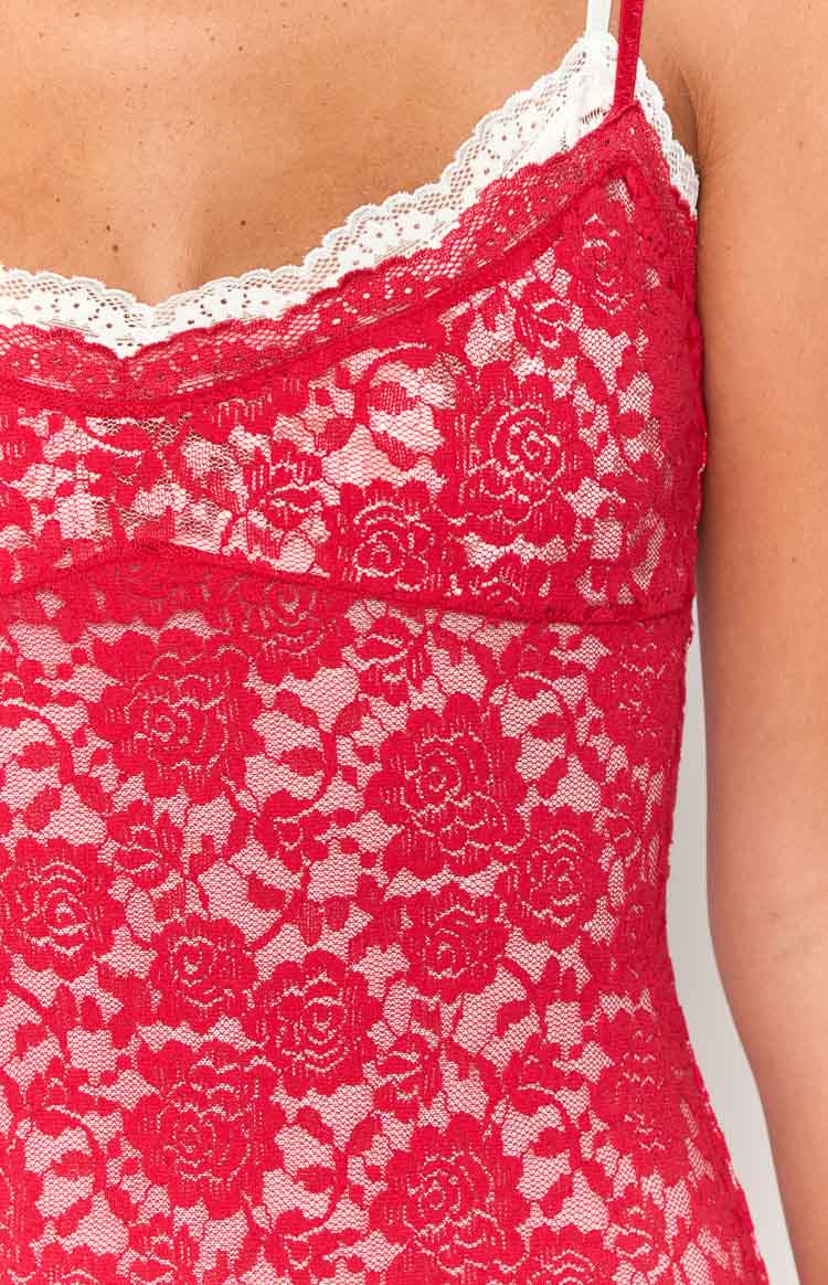 Floral Lace Scalloped Trim Scoop Neck Spaghetti Strap Bodycon Maxi Dress 6