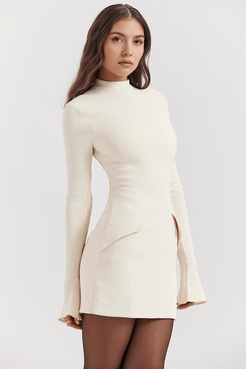 High Neck Long Sleeve Bodycon Mini Dress 14