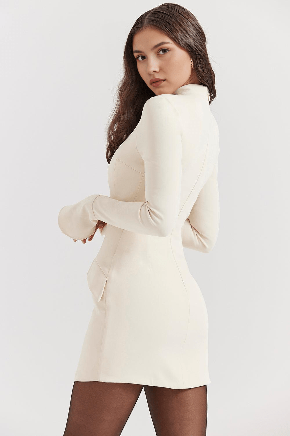 High Neck Long Sleeve Bodycon Mini Dress 15