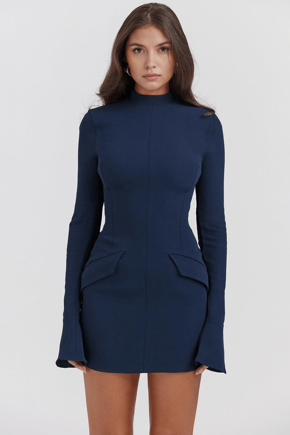 High Neck Long Sleeve Bodycon Mini Dress 7