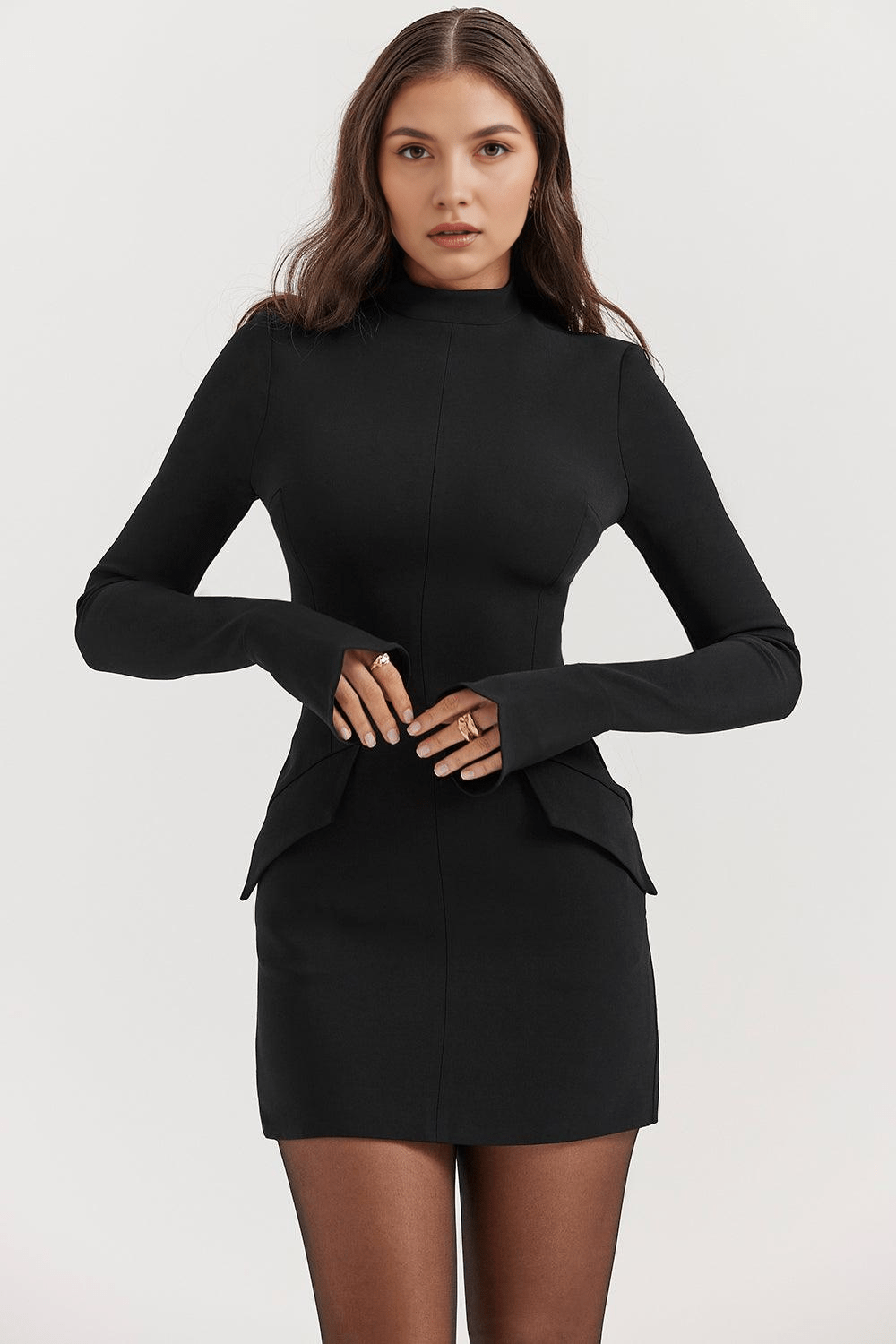 High Neck Long Sleeve Bodycon Mini Dress 3