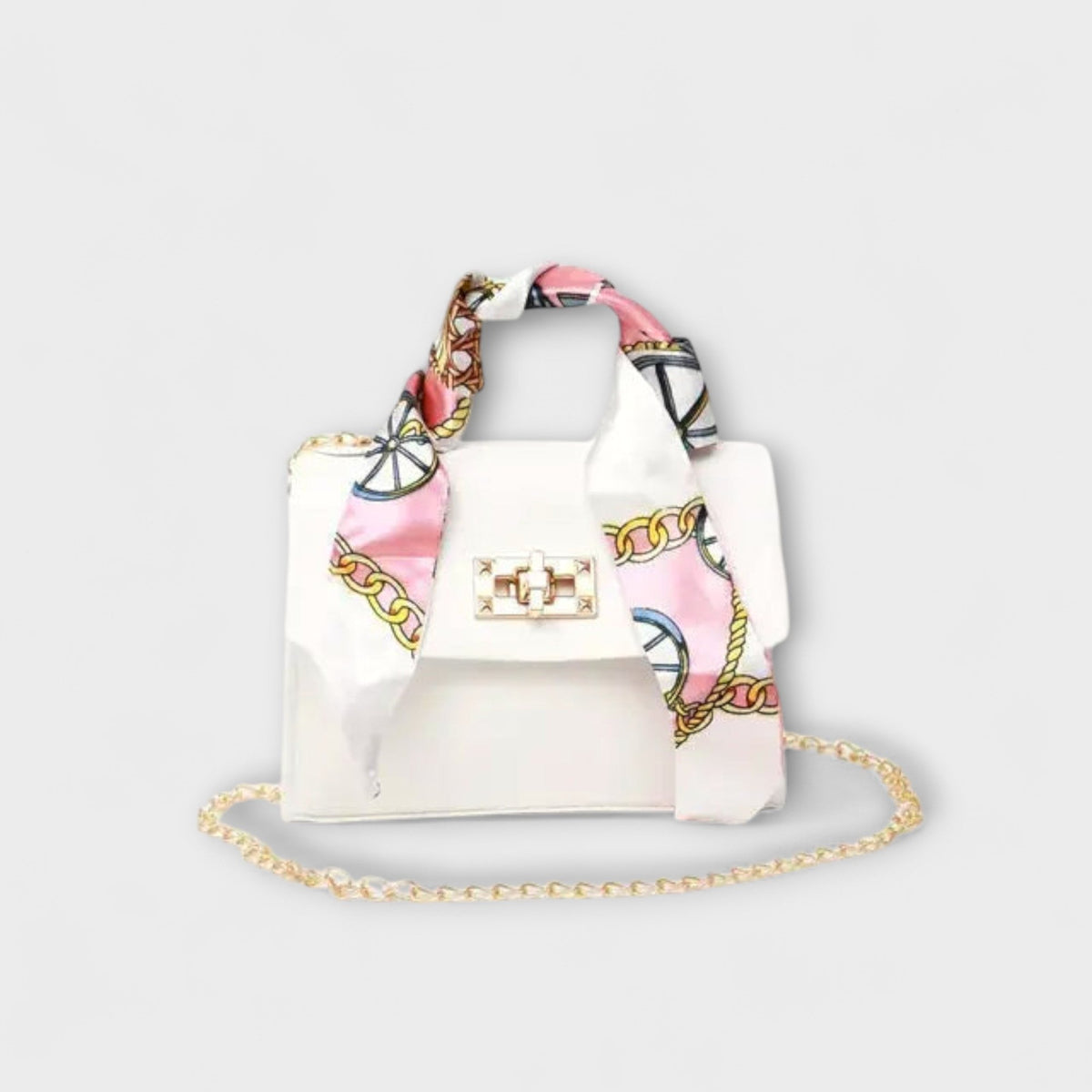 Scarf Handle Chain Strap Flap Crossbody Bag