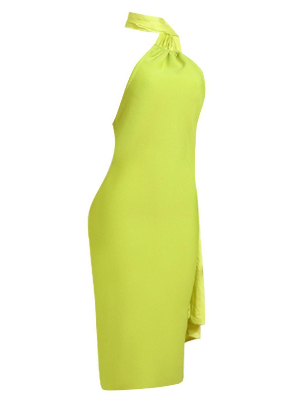 Halter Neck Asymmetric Ruched Bandage Bodycon Midi Dress