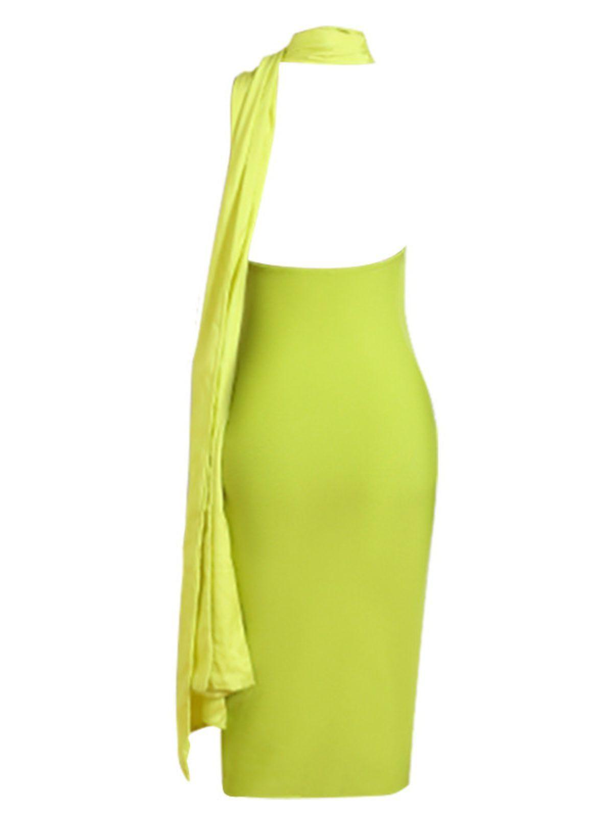 Halter Neck Asymmetric Ruched Bandage Bodycon Midi Dress