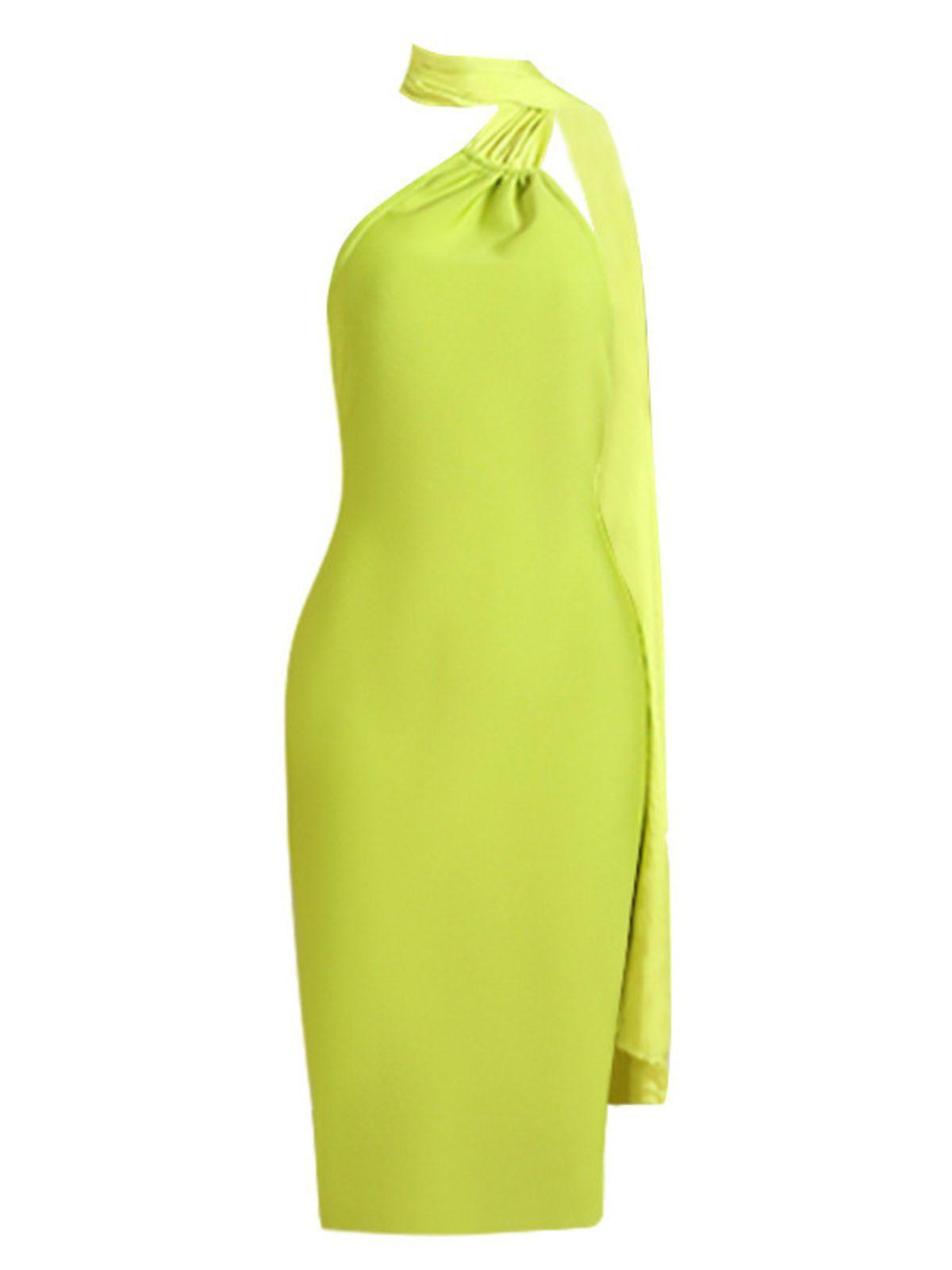 Halter Neck Asymmetric Ruched Bandage Bodycon Midi Dress