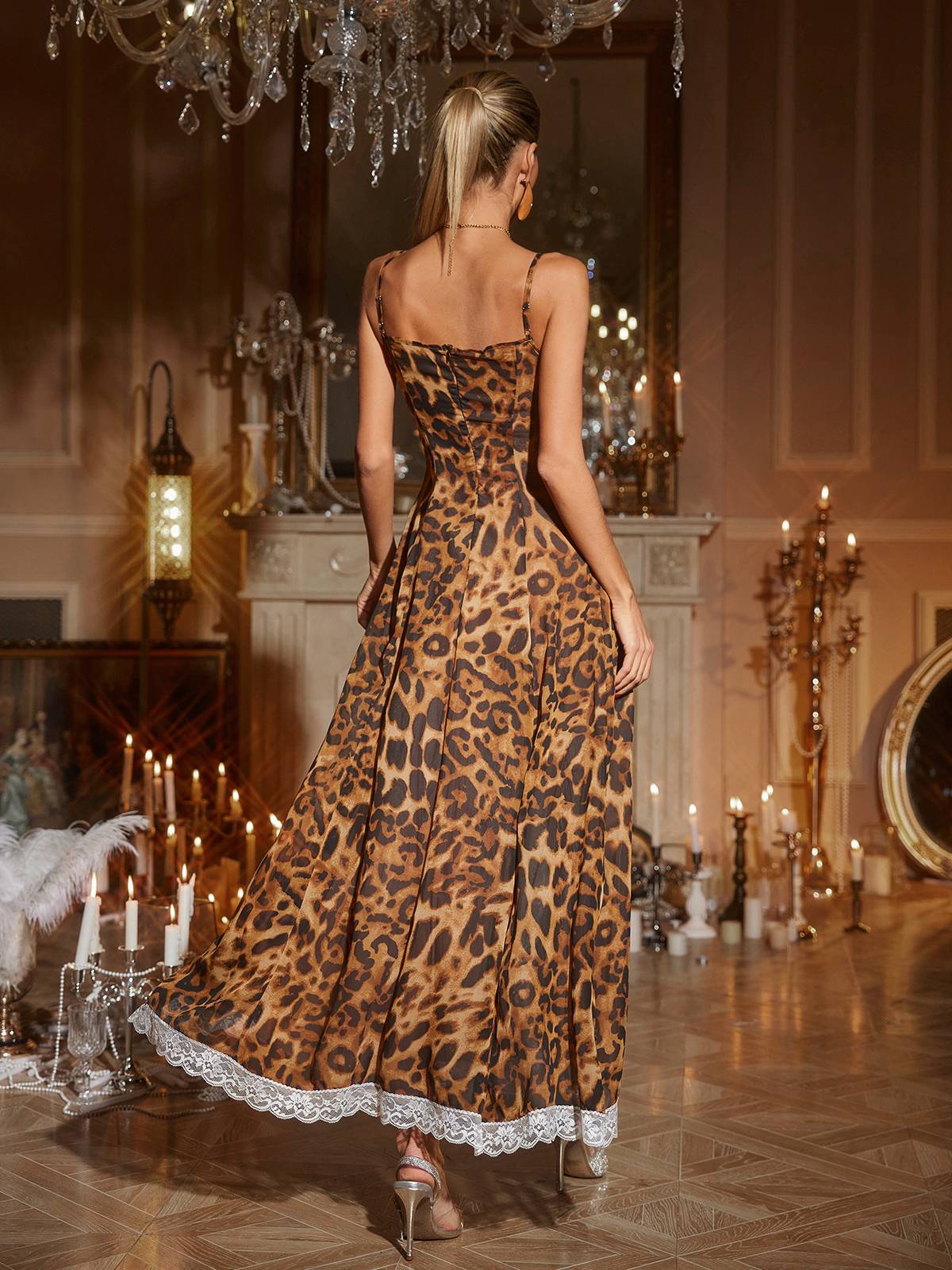 Leopard Lace Split Maxi Dress - View 6
