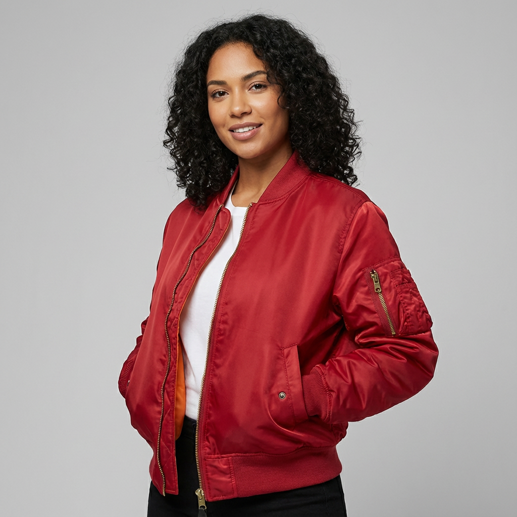 Zip Front Satin Bomber Jacket
