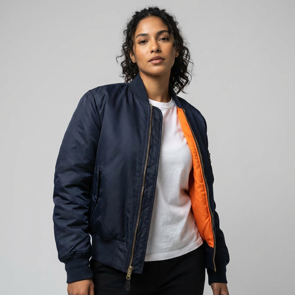 Zip Front Satin Bomber Jacket