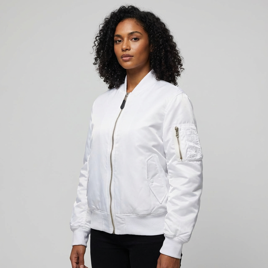 Zip Front Satin Bomber Jacket
