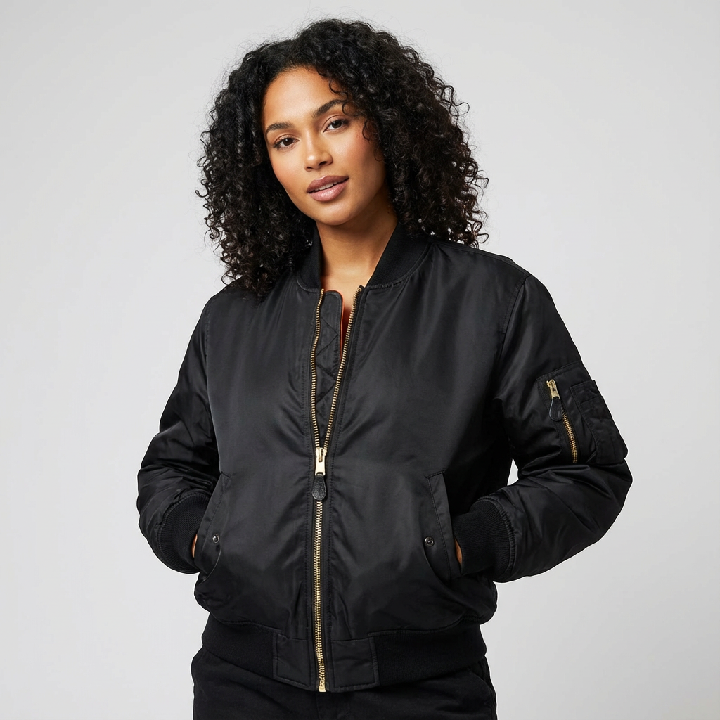 Zip Front Satin Bomber Jacket