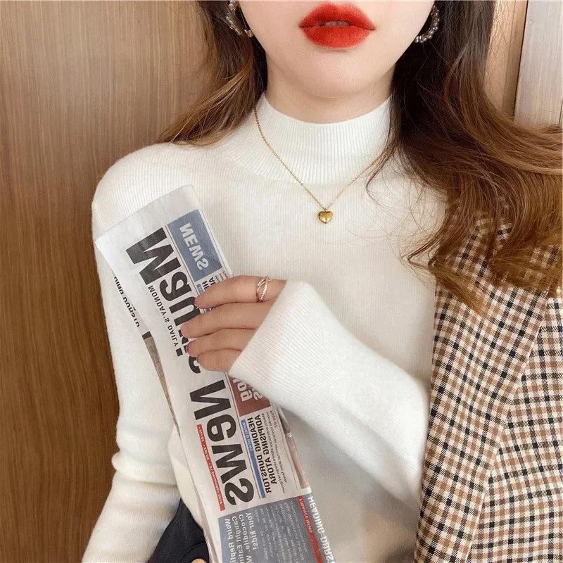 Mock Neck Long Sleeve Slim Fit Ribbed Cuff Knit Sweater 5