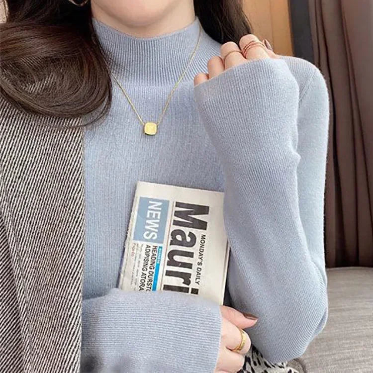 Mock Neck Long Sleeve Slim Fit Ribbed Cuff Knit Sweater 3