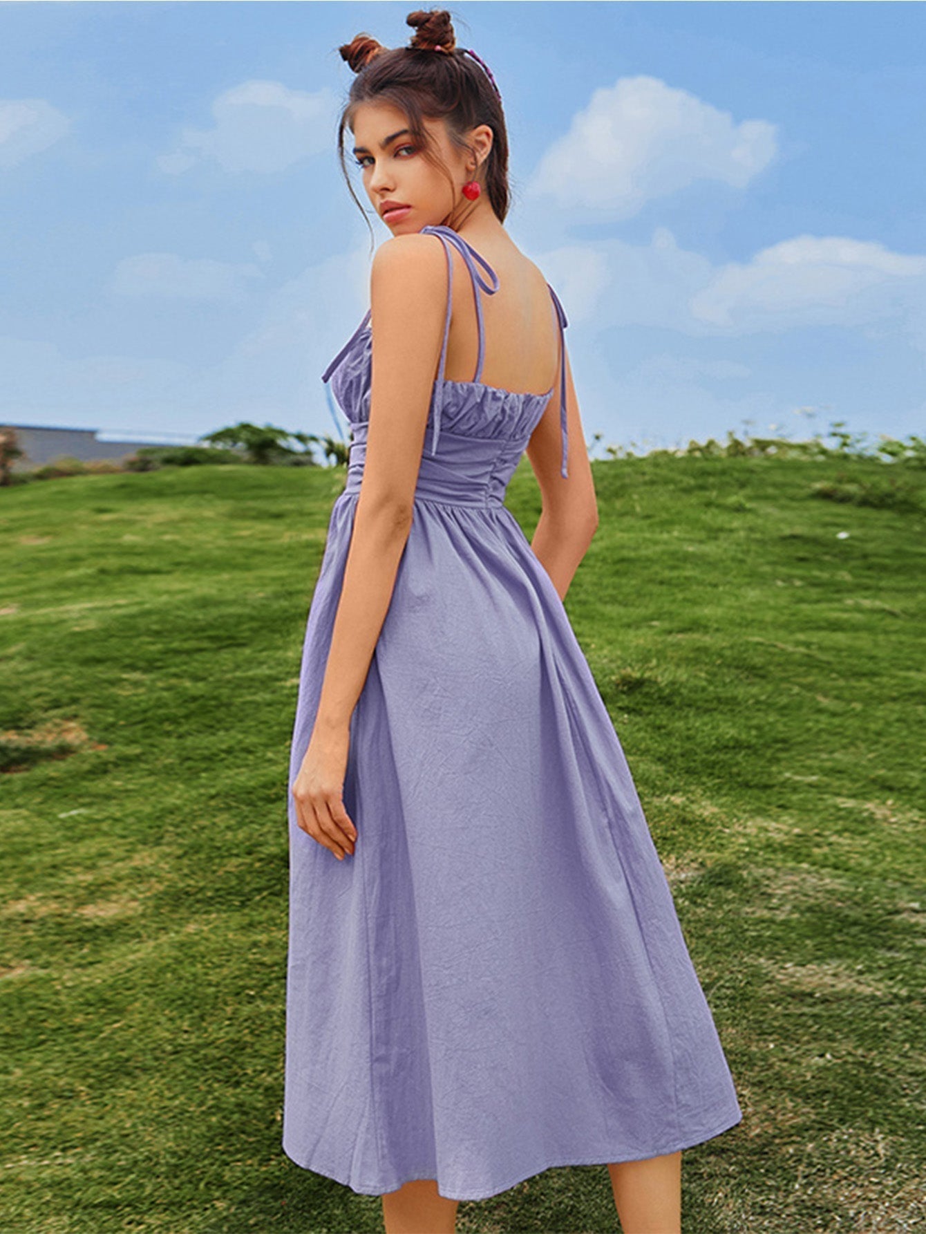 Knot Straps Ruched Bust Cami Dress