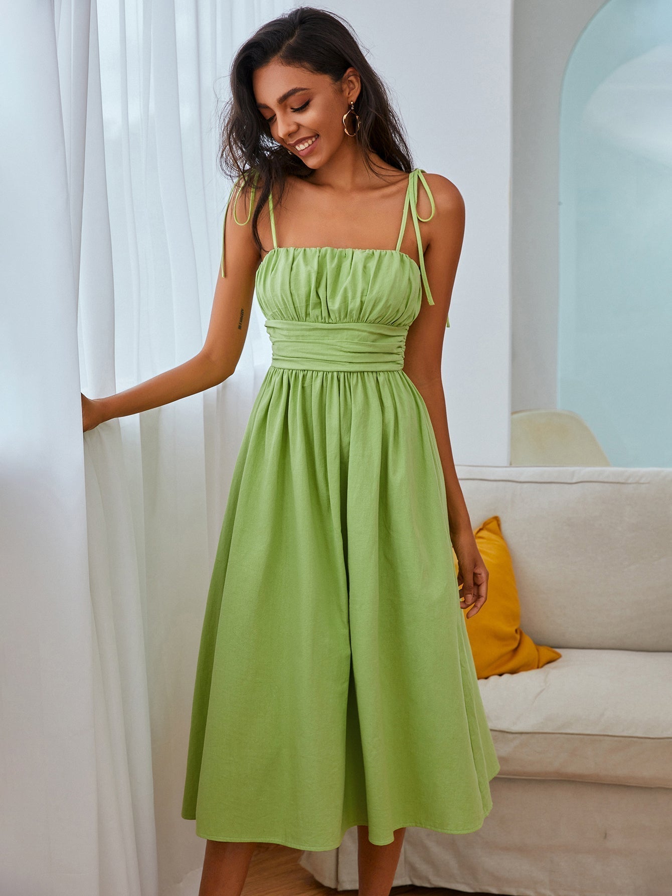 Knot Straps Ruched Bust Cami Dress