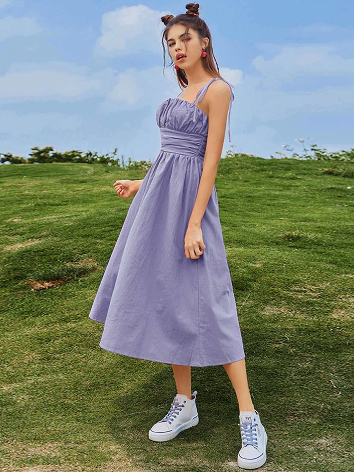 Knot Straps Ruched Bust Cami Dress