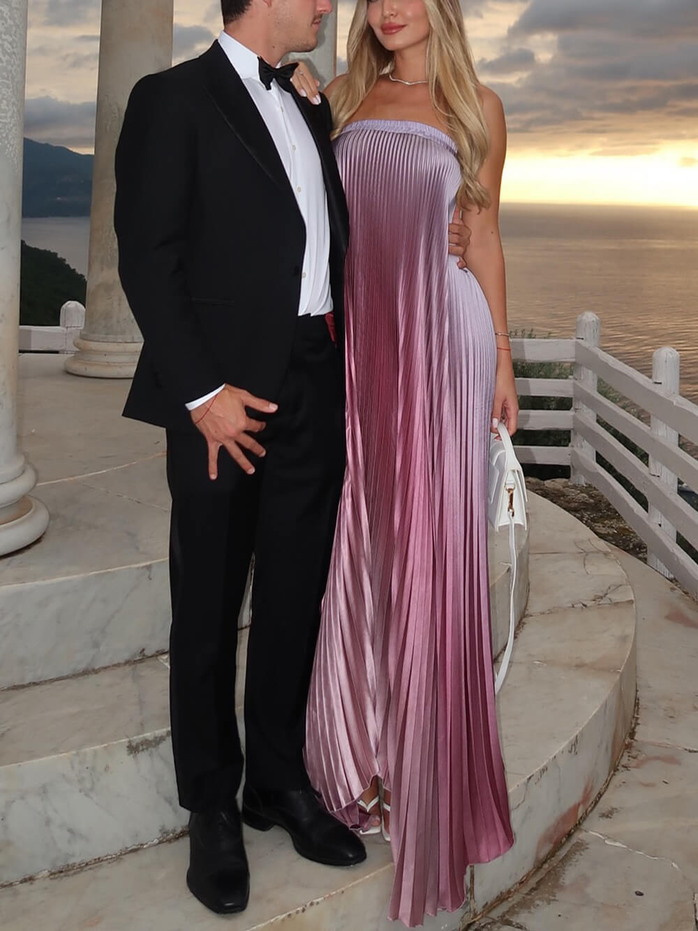 Pleated Satin Strapless Maxi Dress 3