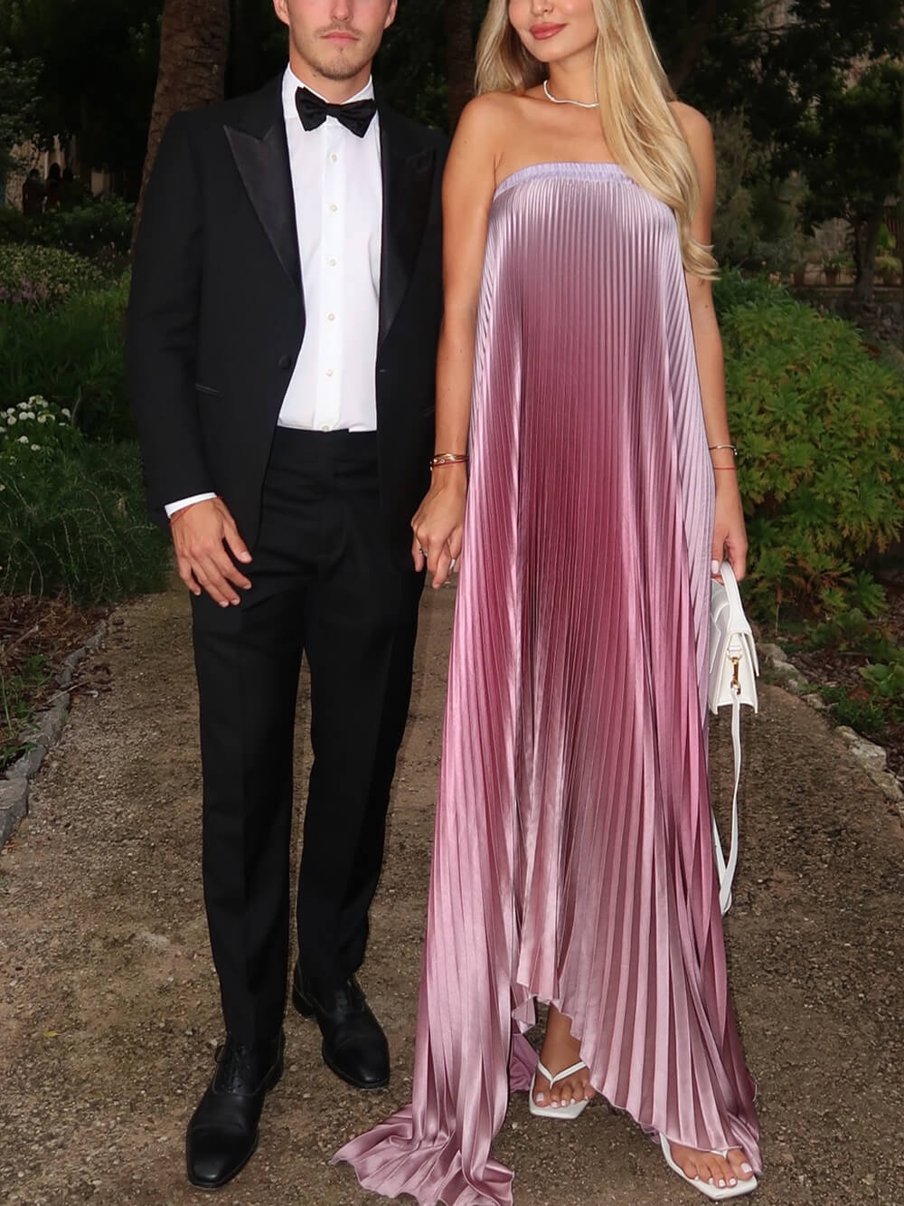 Pleated Satin Strapless Maxi Dress 5
